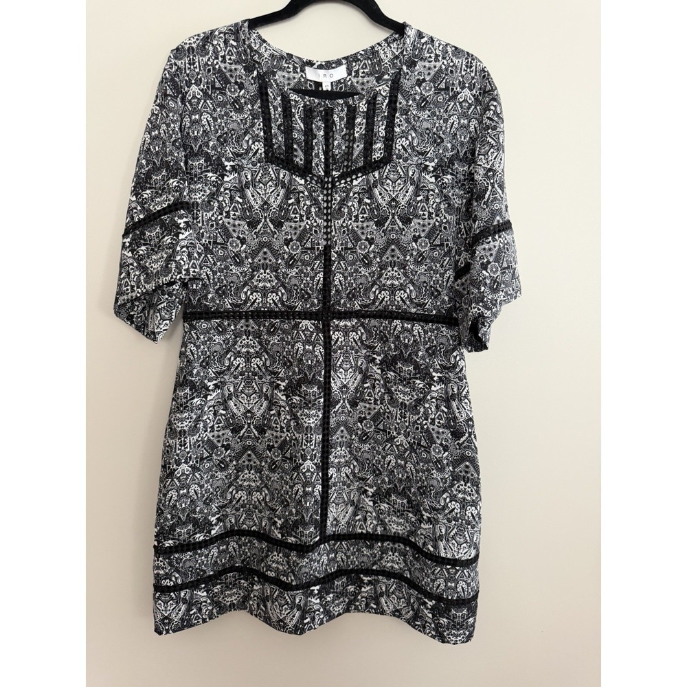 IRO Tawny Crochet-Trim Print Dress Black White Women's Size 42 US 6